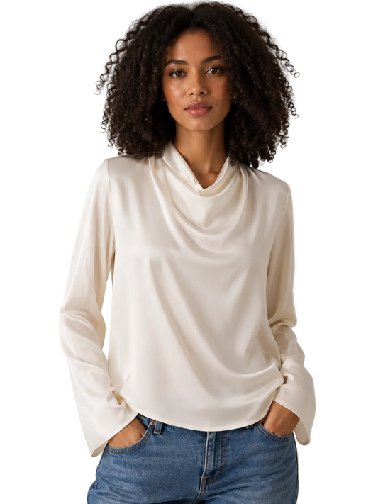 Ivory Long-Sleeve Cowl-Neck Top