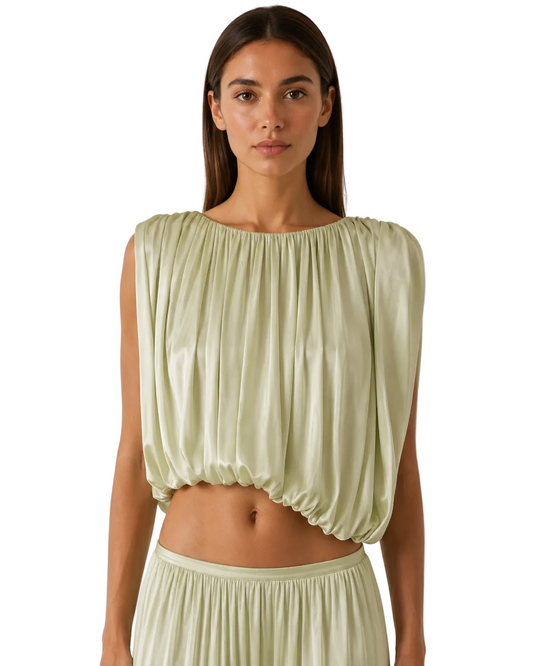 Pale Green Draped Sleeveless Crop Top