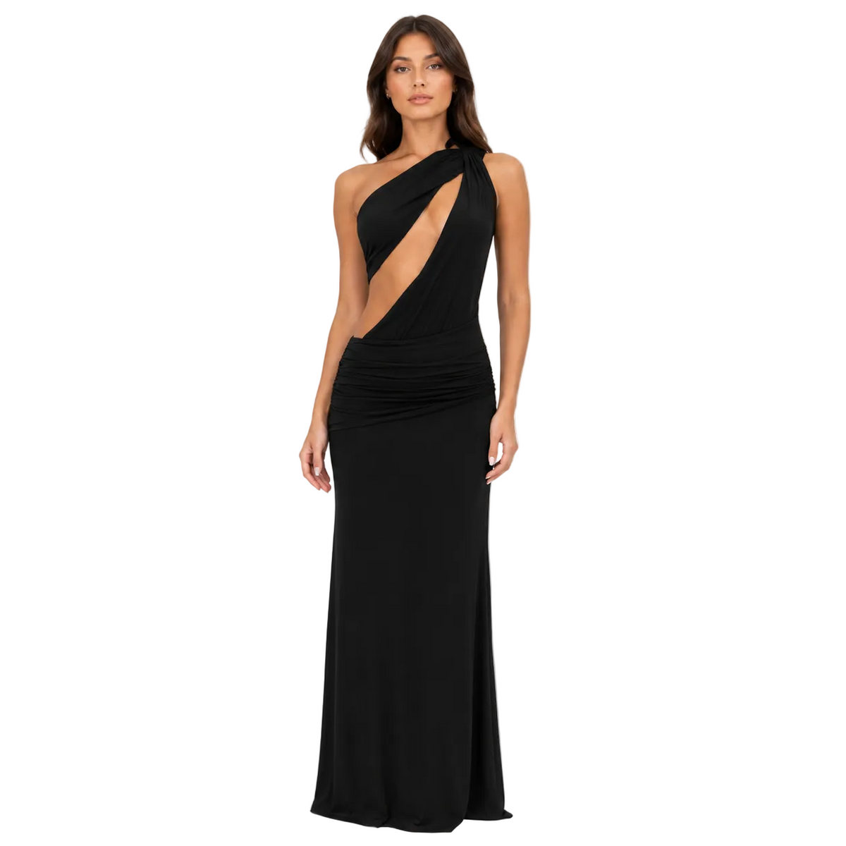 Black Asymmetric Cutout One-Shoulder Maxi Dress