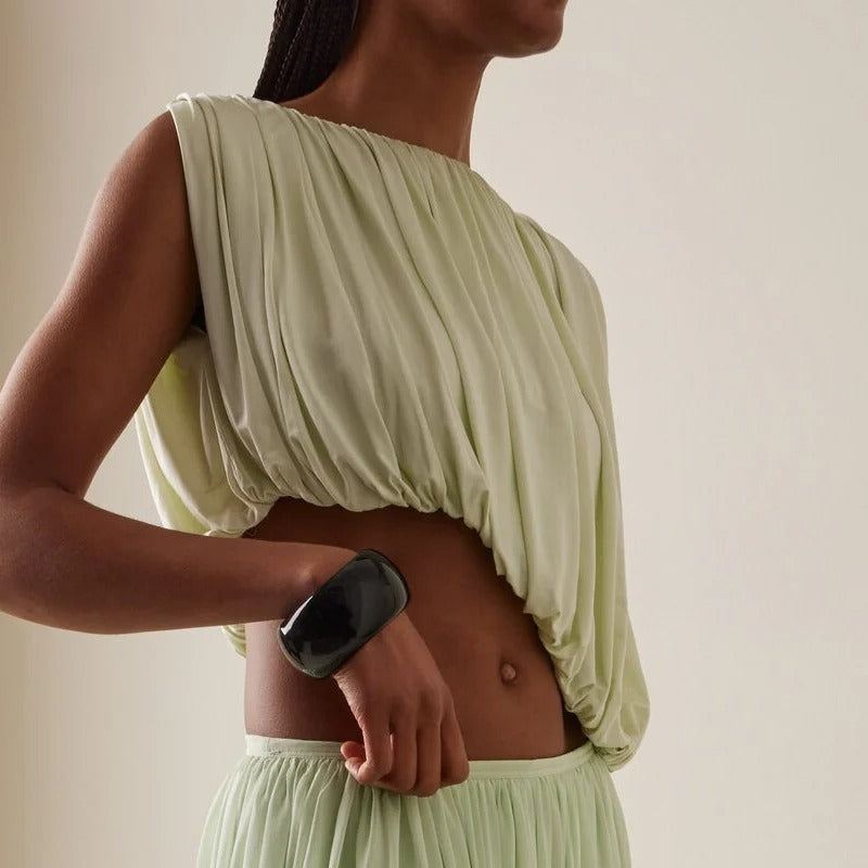 Pale Green Draped Sleeveless Crop Top