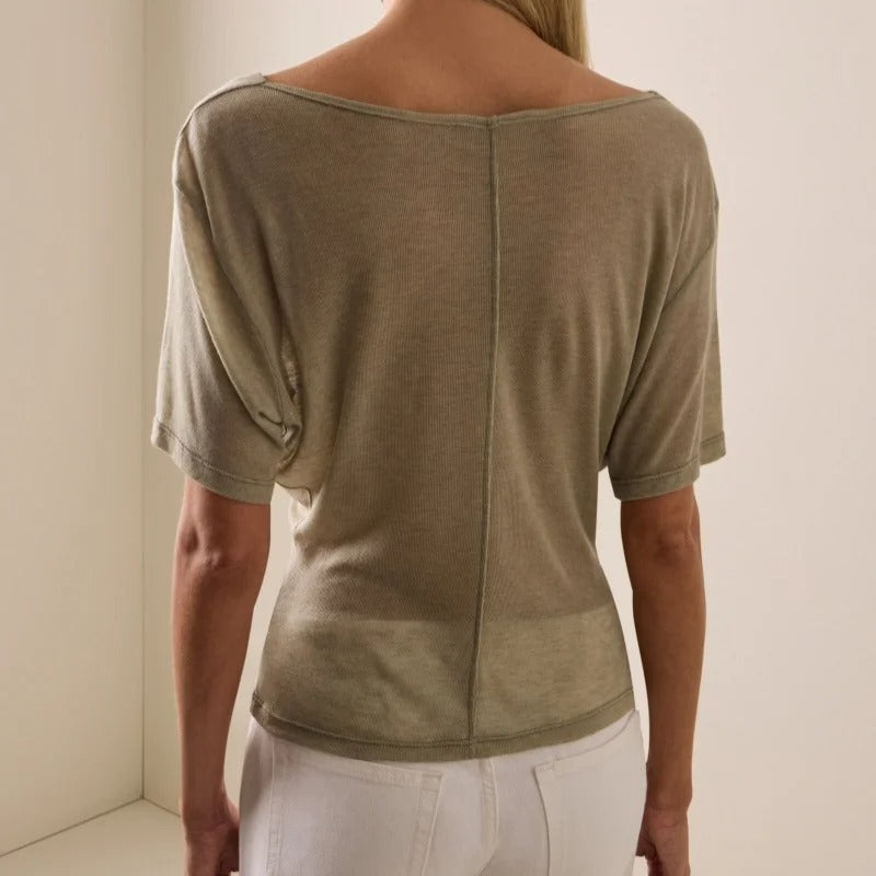 Sage Green Cowl-Neck Short-Sleeve Top