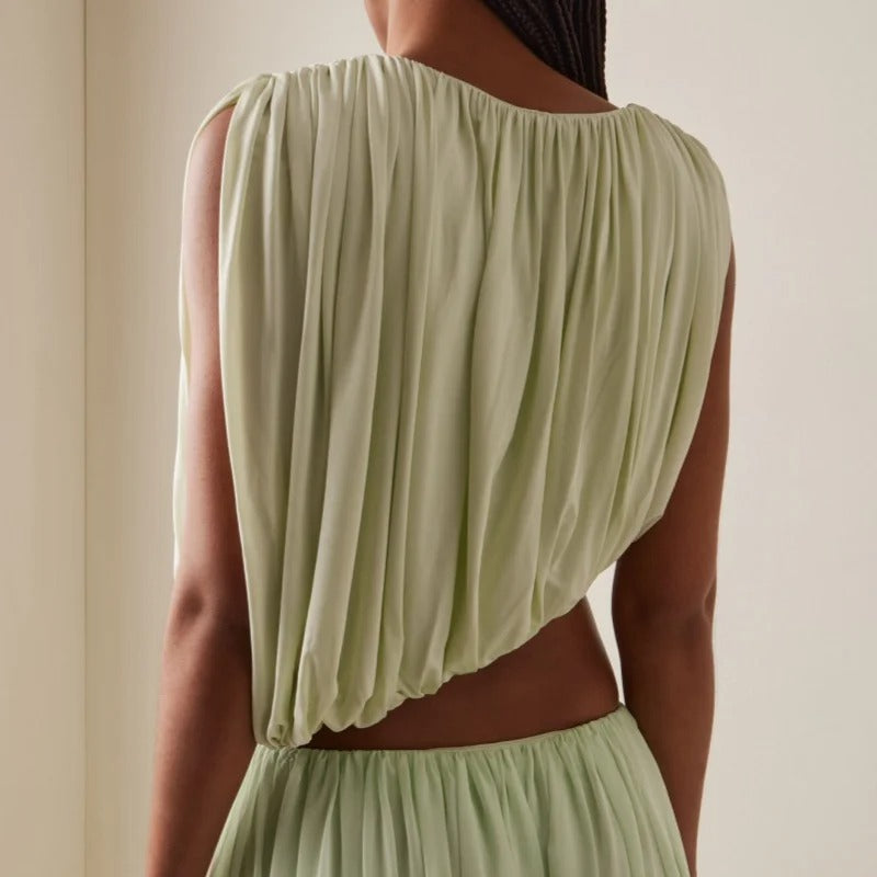 Pale Green Draped Sleeveless Crop Top